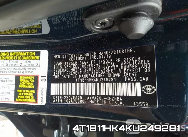 4T1B11HK4KU249281 фото 10