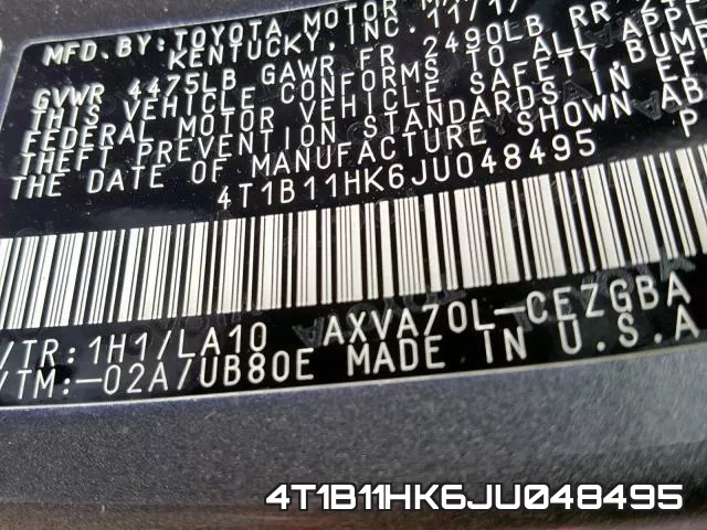 4T1B11HK6JU048495 фото 2