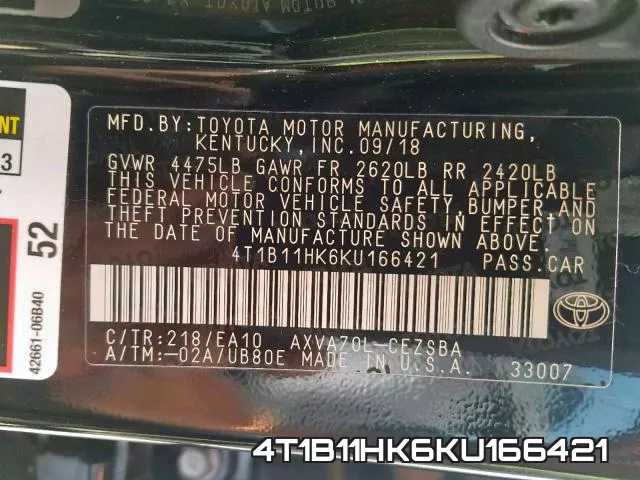 4T1B11HK6KU166421 фото 2