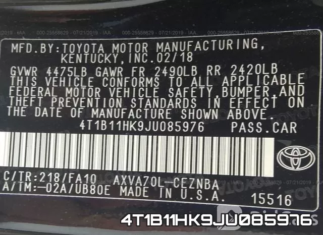 4T1B11HK9JU085976 фото 10