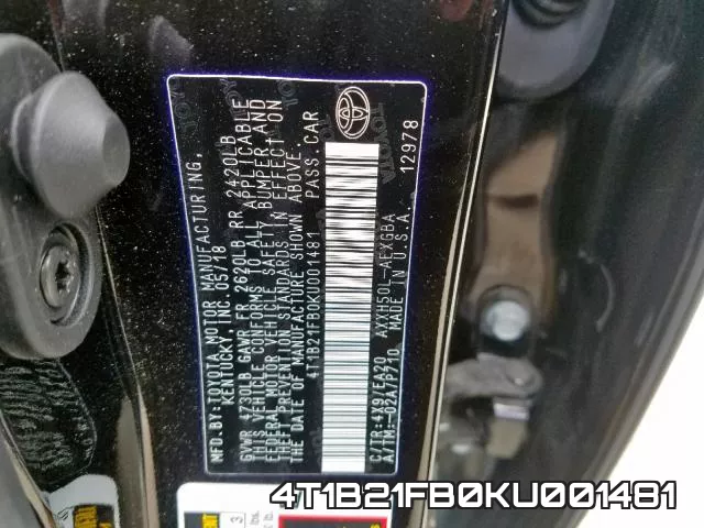 4T1B21FB0KU001481 фото 2
