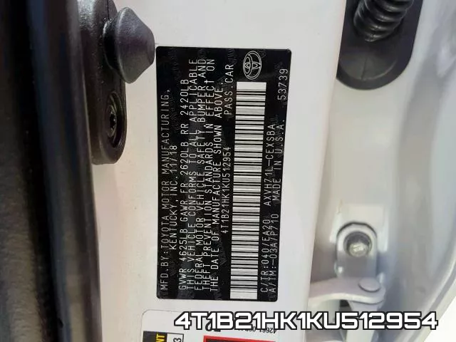 4T1B21HK1KU512954 фото 2