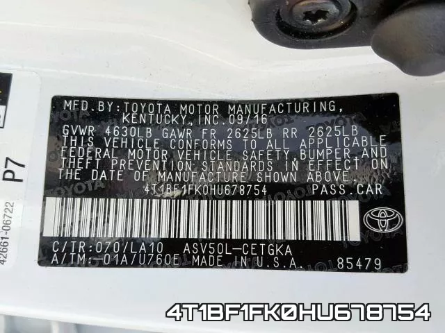 4T1BF1FK0HU678754 фото 2