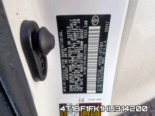4T1BF1FK1HU314200 фото 2