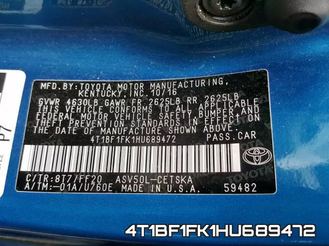4T1BF1FK1HU689472 фото 2