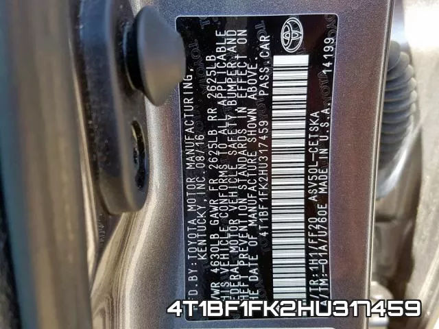 4T1BF1FK2HU317459 фото 2
