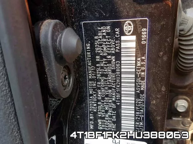 4T1BF1FK2HU388063 фото 2
