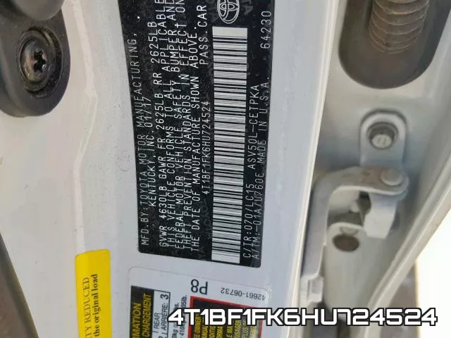4T1BF1FK6HU724524 фото 2