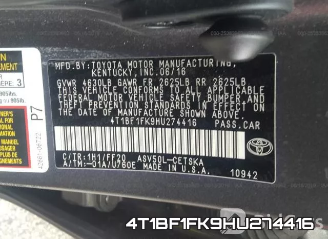 4T1BF1FK9HU274416 фото 9