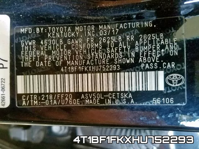 4T1BF1FKXHU752293 фото 2