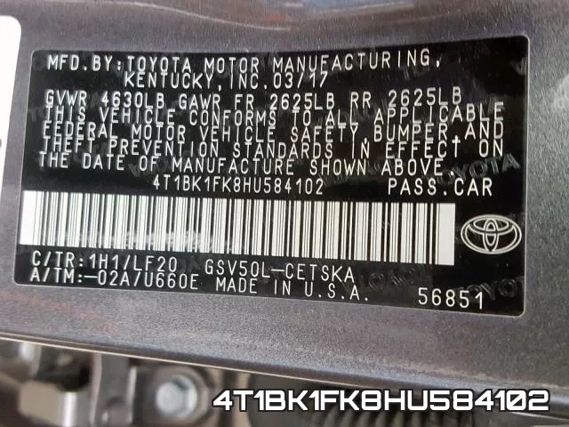 4T1BK1FK8HU584102 фото 2