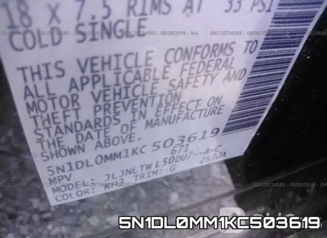 5N1DL0MM1KC503619 фото 10