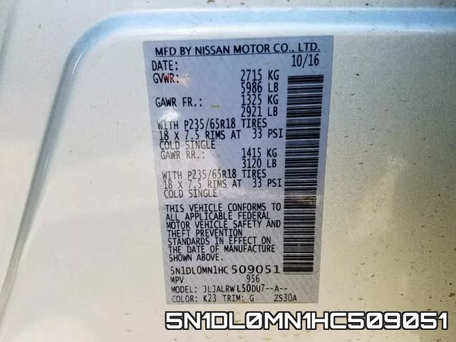 5N1DL0MN1HC509051 фото 2
