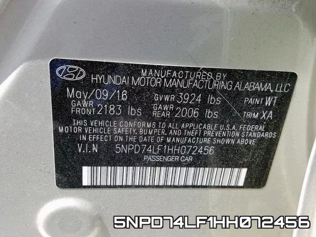 5NPD74LF1HH072456 фото 2