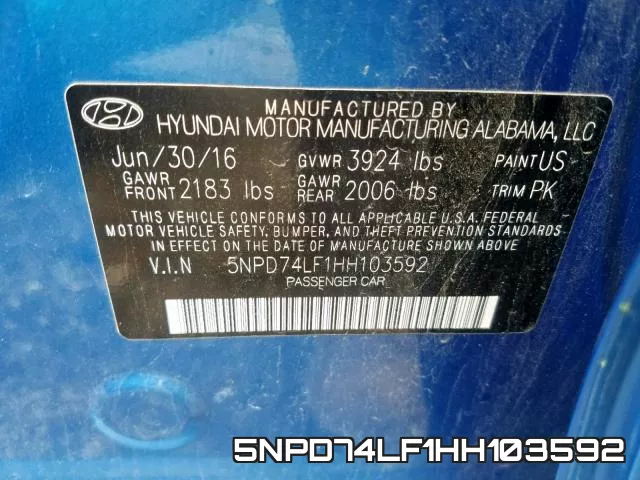 5NPD74LF1HH103592 фото 2