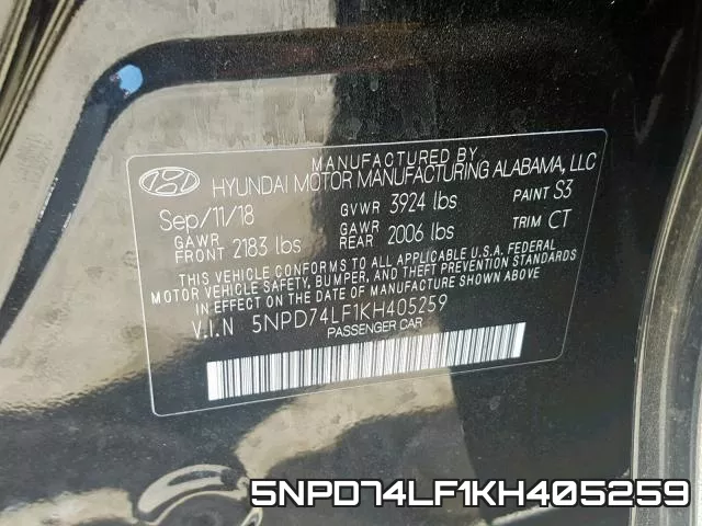 5NPD74LF1KH405259 фото 2