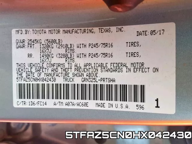 5TFAZ5CN0HX042430 фото 2