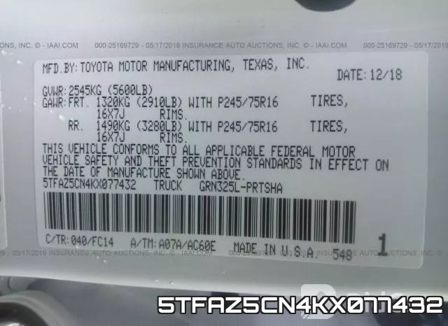 5TFAZ5CN4KX077432 фото 10