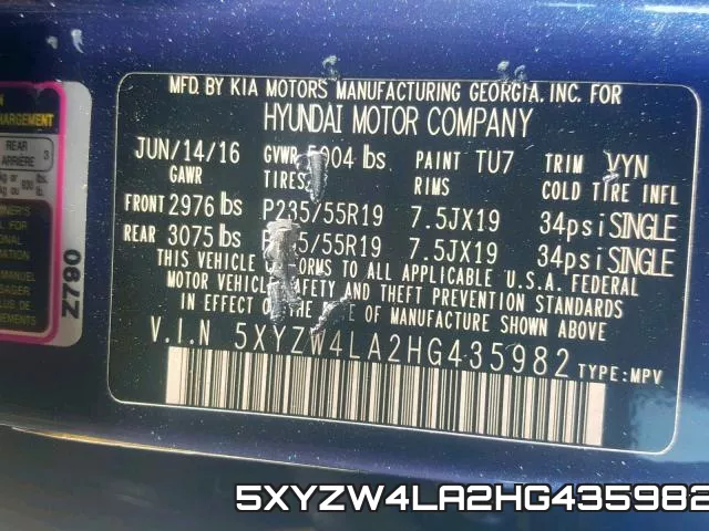 5XYZW4LA2HG435982 фото 2