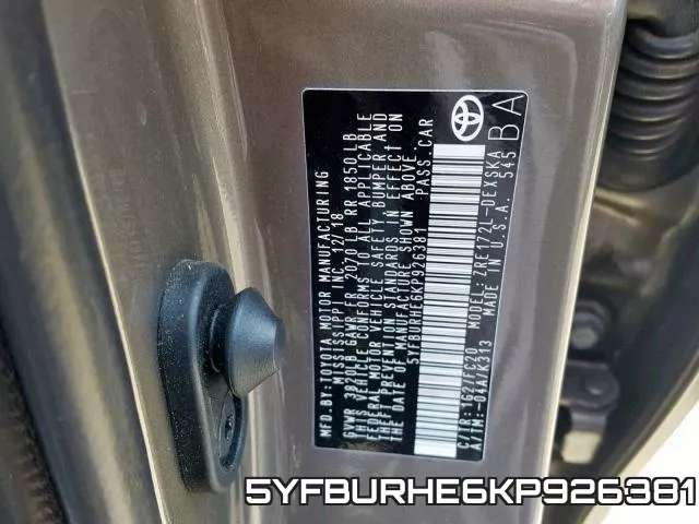 5YFBURHE6KP926381 фото 2