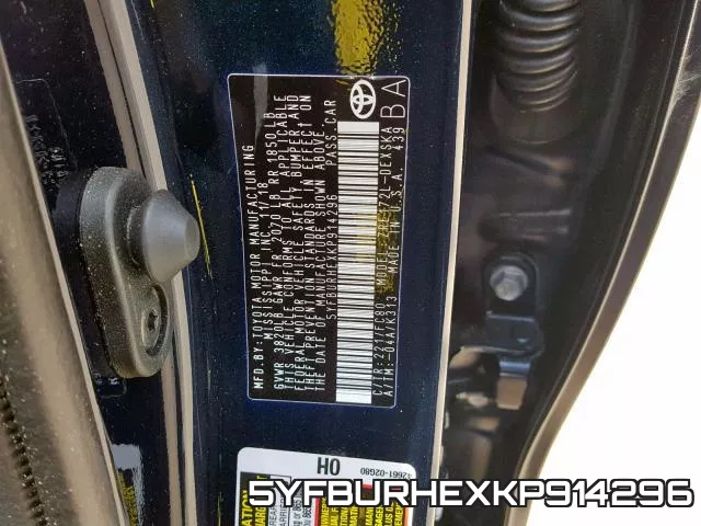 5YFBURHEXKP914296 фото 2