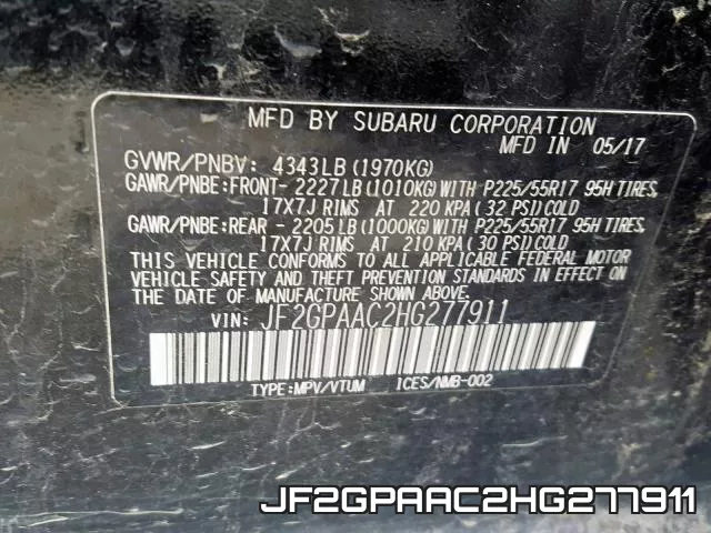 JF2GPAAC2HG277911 фото 2