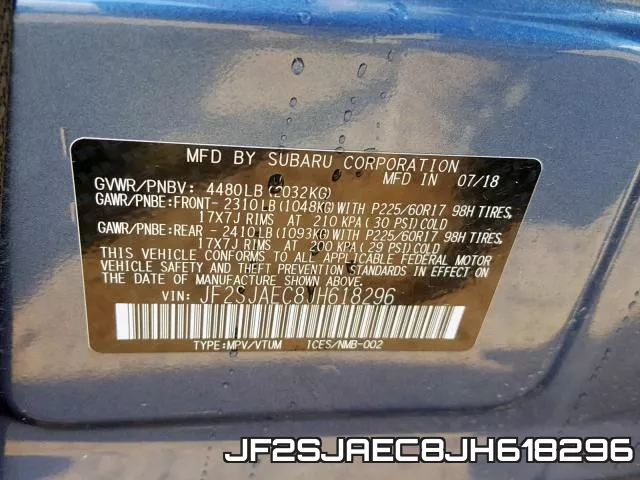 JF2SJAEC8JH618296 фото 2