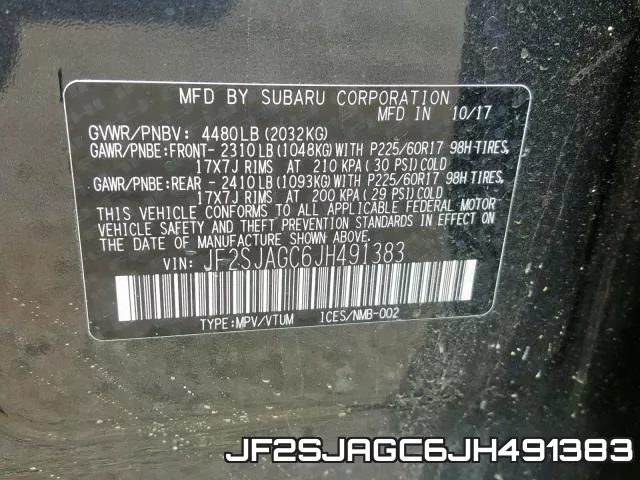 JF2SJAGC6JH491383 фото 2