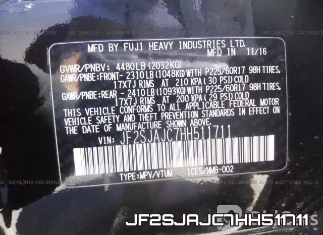 JF2SJAJC7HH511711 фото 10