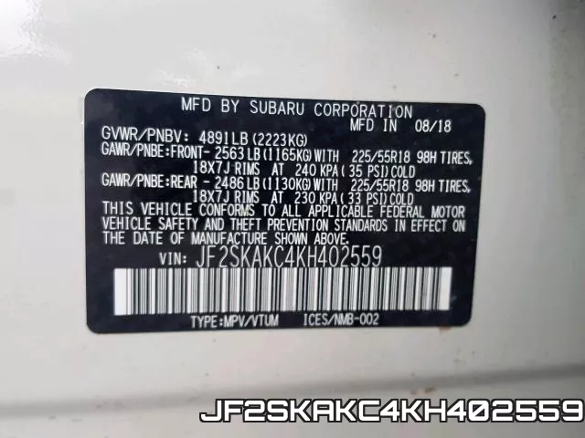 JF2SKAKC4KH402559 фото 2