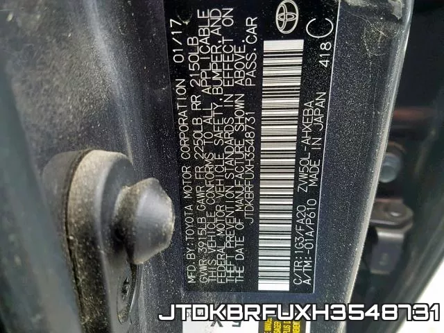 JTDKBRFUXH3548731 фото 2