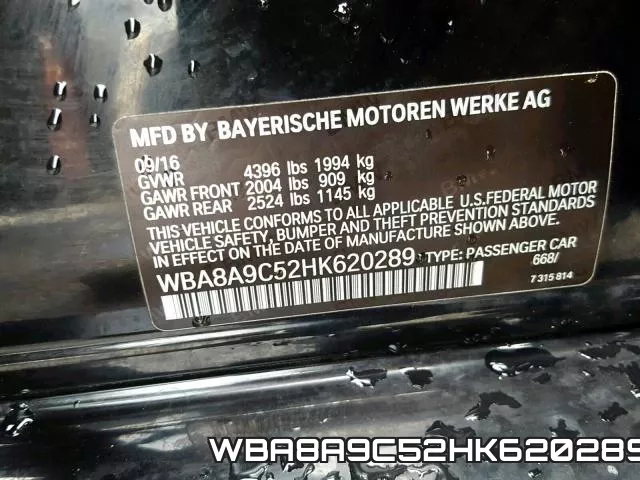 WBA8A9C52HK620289 фото 2