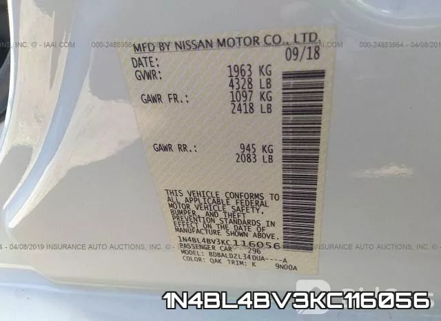 1N4BL4BV3KC116056 фото 10