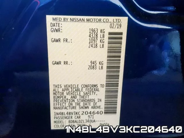 1N4BL4BV3KC204640 фото 2