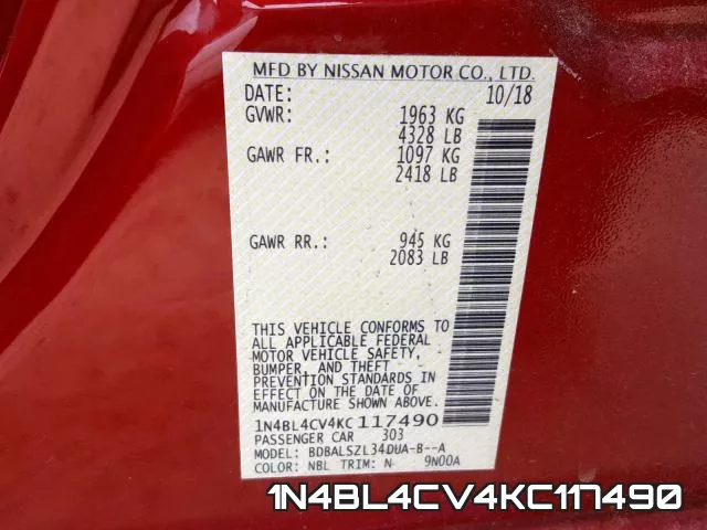 1N4BL4CV4KC117490 фото 2