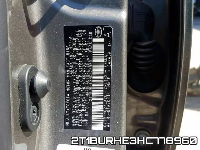 2T1BURHE3HC778960 фото 2