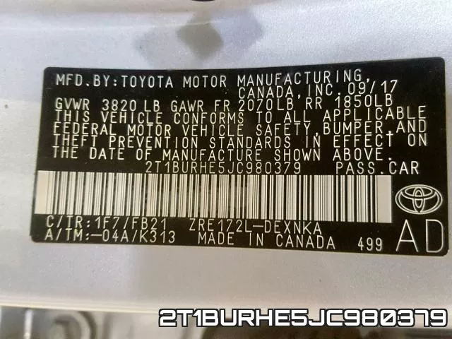 2T1BURHE5JC980379 фото 2
