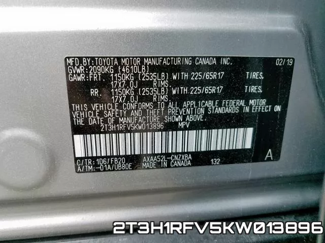 2T3H1RFV5KW013896 фото 2