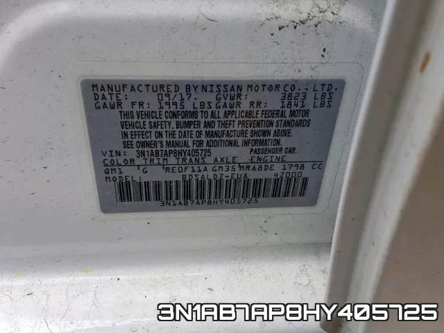 3N1AB7AP8HY405725 фото 2