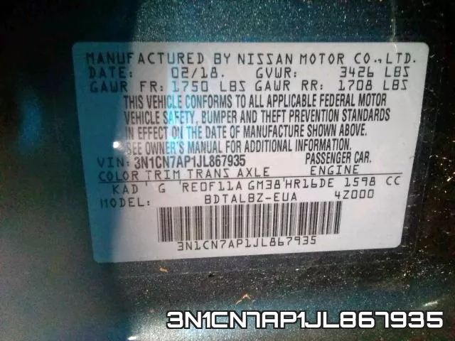 3N1CN7AP1JL867935 фото 2