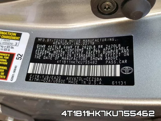 4T1B11HK7KU755462 фото 2