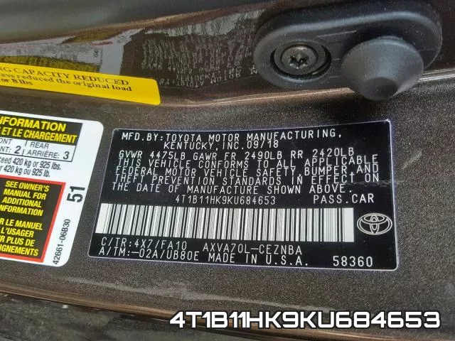 4T1B11HK9KU684653 фото 2