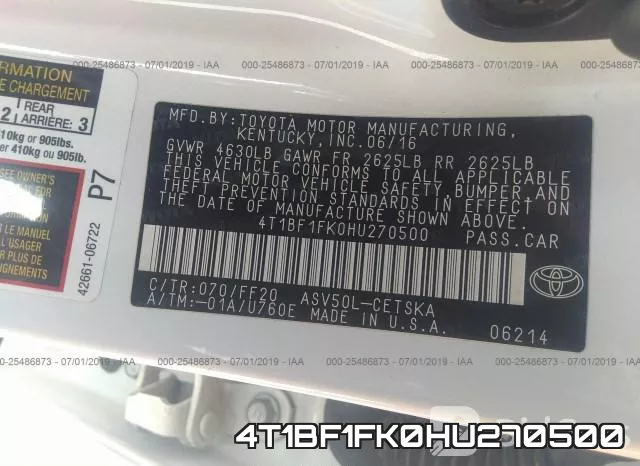 4T1BF1FK0HU270500 фото 10