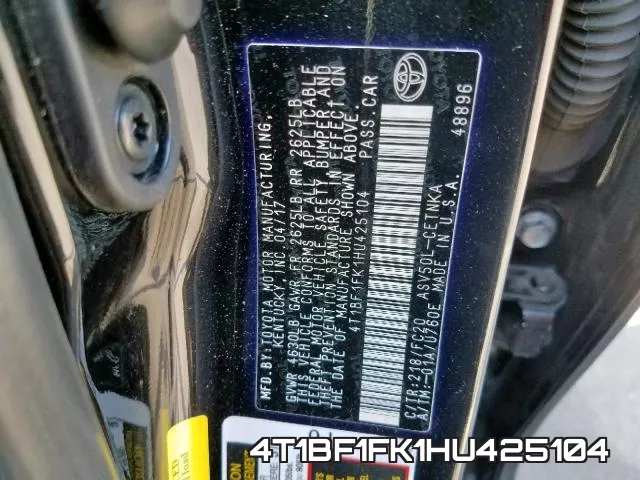 4T1BF1FK1HU425104 фото 2