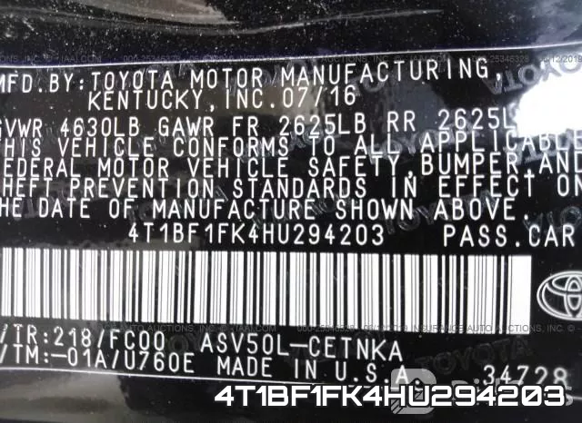 4T1BF1FK4HU294203 фото 10
