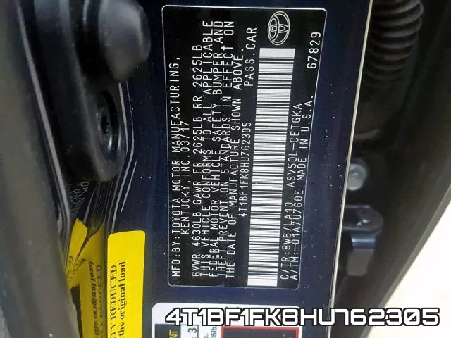 4T1BF1FK8HU762305 фото 2