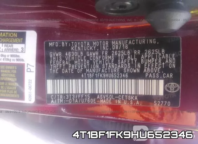 4T1BF1FK9HU652346 фото 10