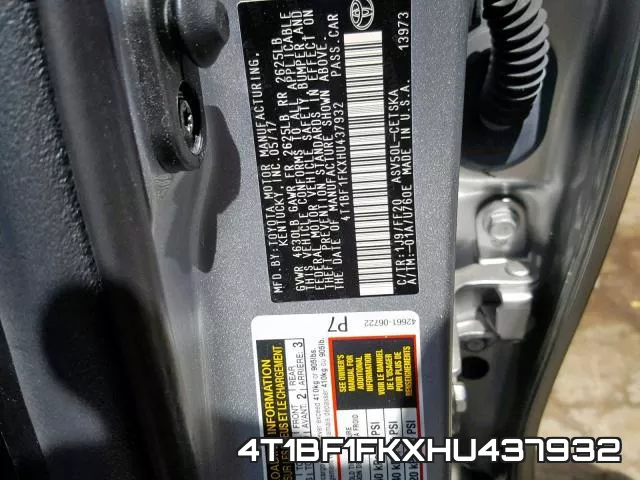 4T1BF1FKXHU437932 фото 2