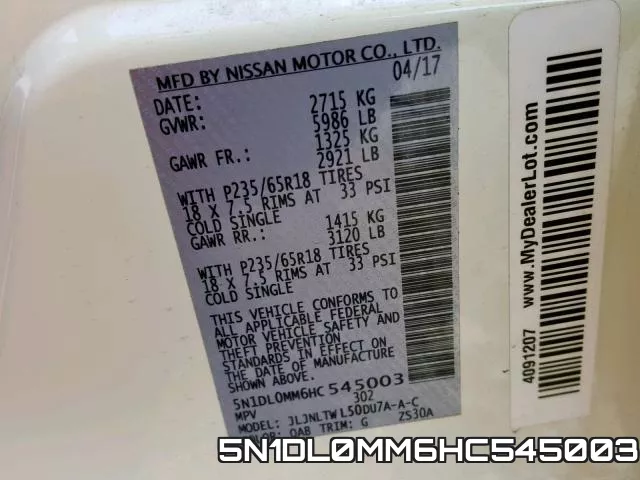 5N1DL0MM6HC545003 фото 2