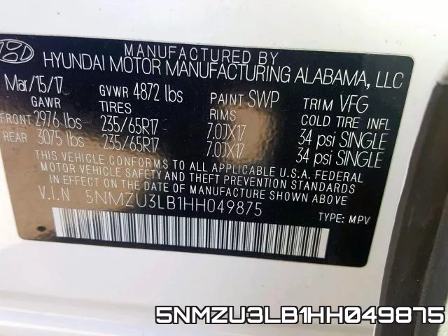 5NMZU3LB1HH049875 фото 2
